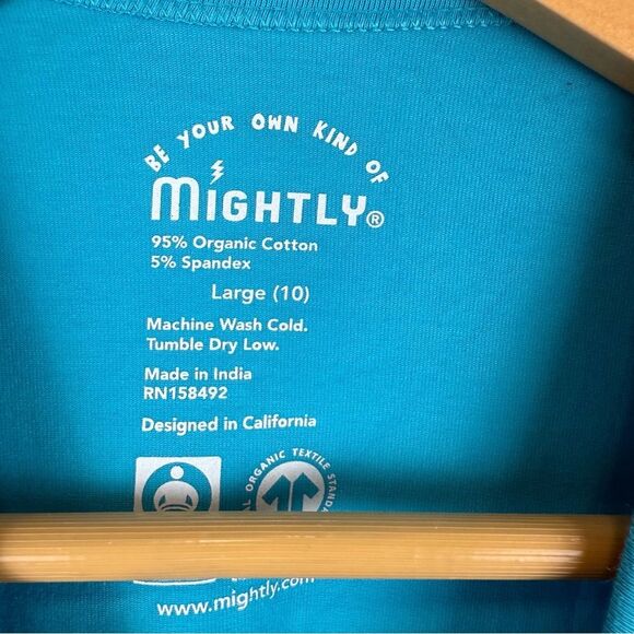 Mightly Girls Size Large Cotton Long Sleeve T-Shirt Dress Floral Teal Blue - Picture 4 of 5